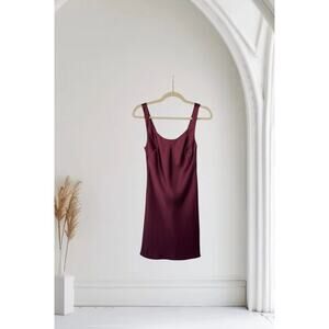 ASOS DESIGN scoop neck mini satin slip dress in oxblood burgundy size 0